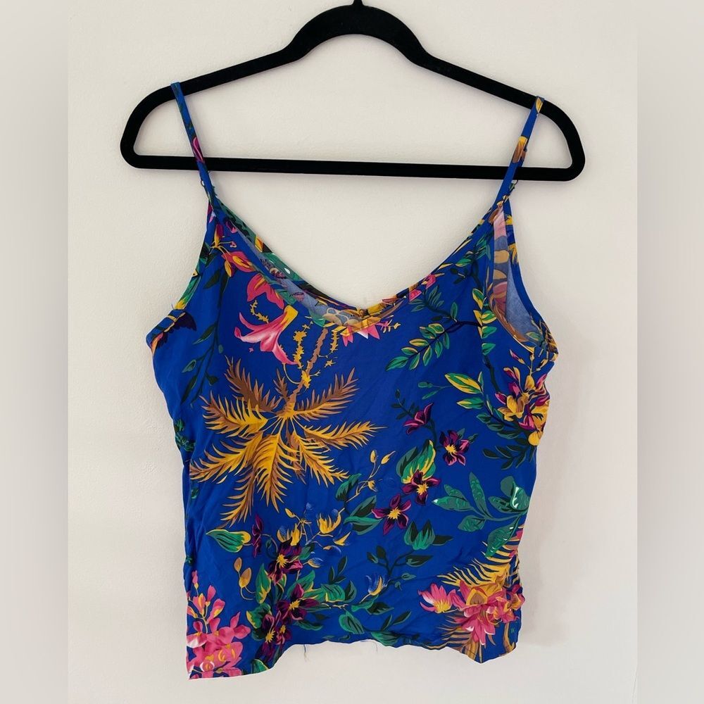 Cynthia Rowley Blue Floral Print Spaghetti Strap Tank Top Size small NWOT